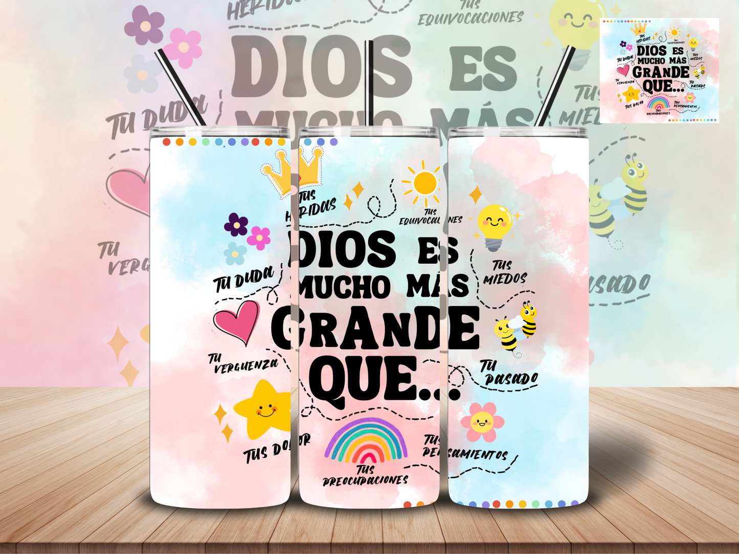 Vaso Personalizado 20 onza ''Dios es mucho más grande que...